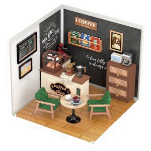 RoboTime 3D drevená skladačka Miniatúra domčeka Kaviareň inšpirácií