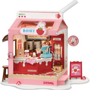 RoboTime 3D drevená skladačka Miniatúra domčeka Mliečny bar Strawberry