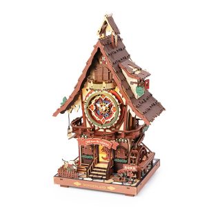 RoboTime 3D drevená mechanická skladačka Kukučkové hodiny farebné