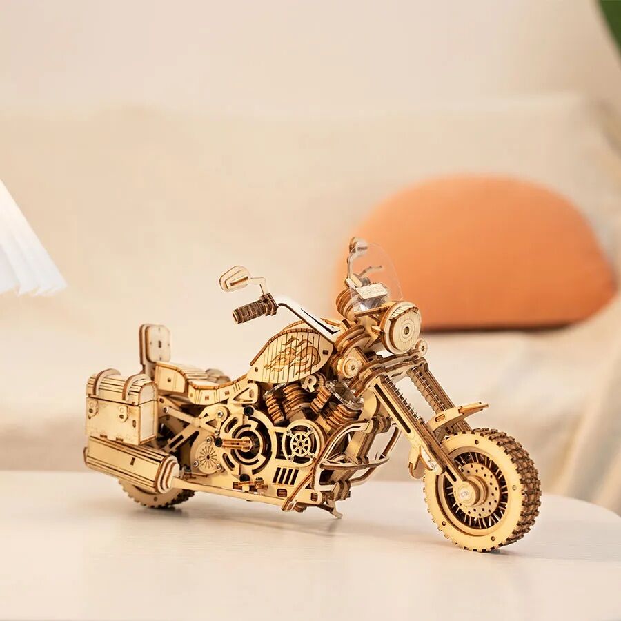 RoboTime 3D drevená mechanická skladačka Motorka Cruiser – Obrázok 4