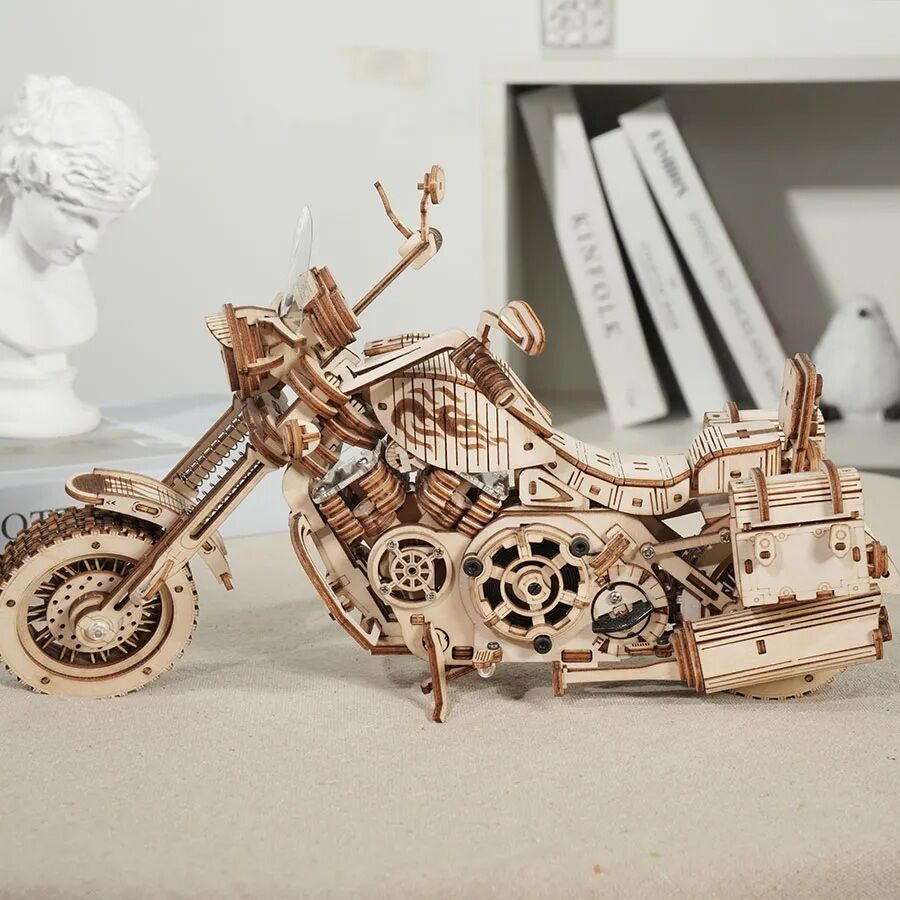 RoboTime 3D drevená mechanická skladačka Motorka Cruiser – Obrázok 5