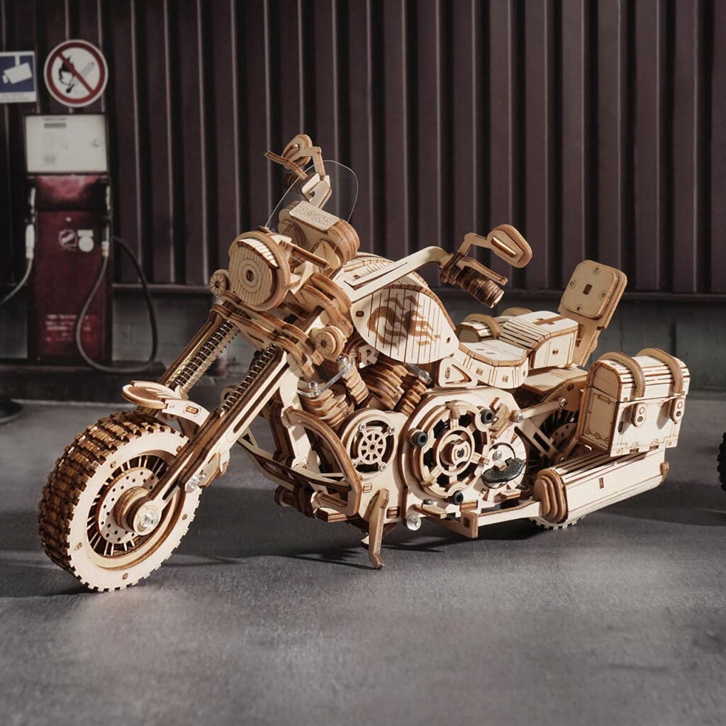 RoboTime 3D drevená mechanická skladačka Motorka Cruiser – Obrázok 11