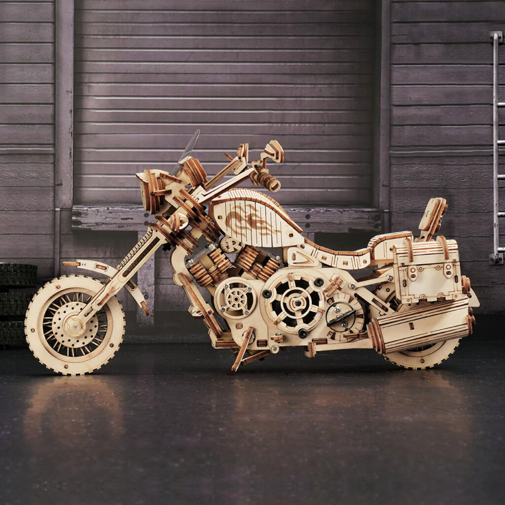 RoboTime 3D drevená mechanická skladačka Motorka Cruiser – Obrázok 12
