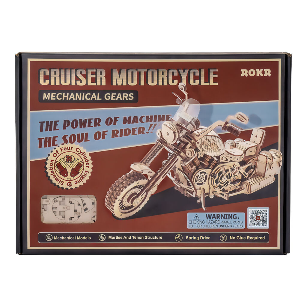 RoboTime 3D drevená mechanická skladačka Motorka Cruiser – Obrázok 13